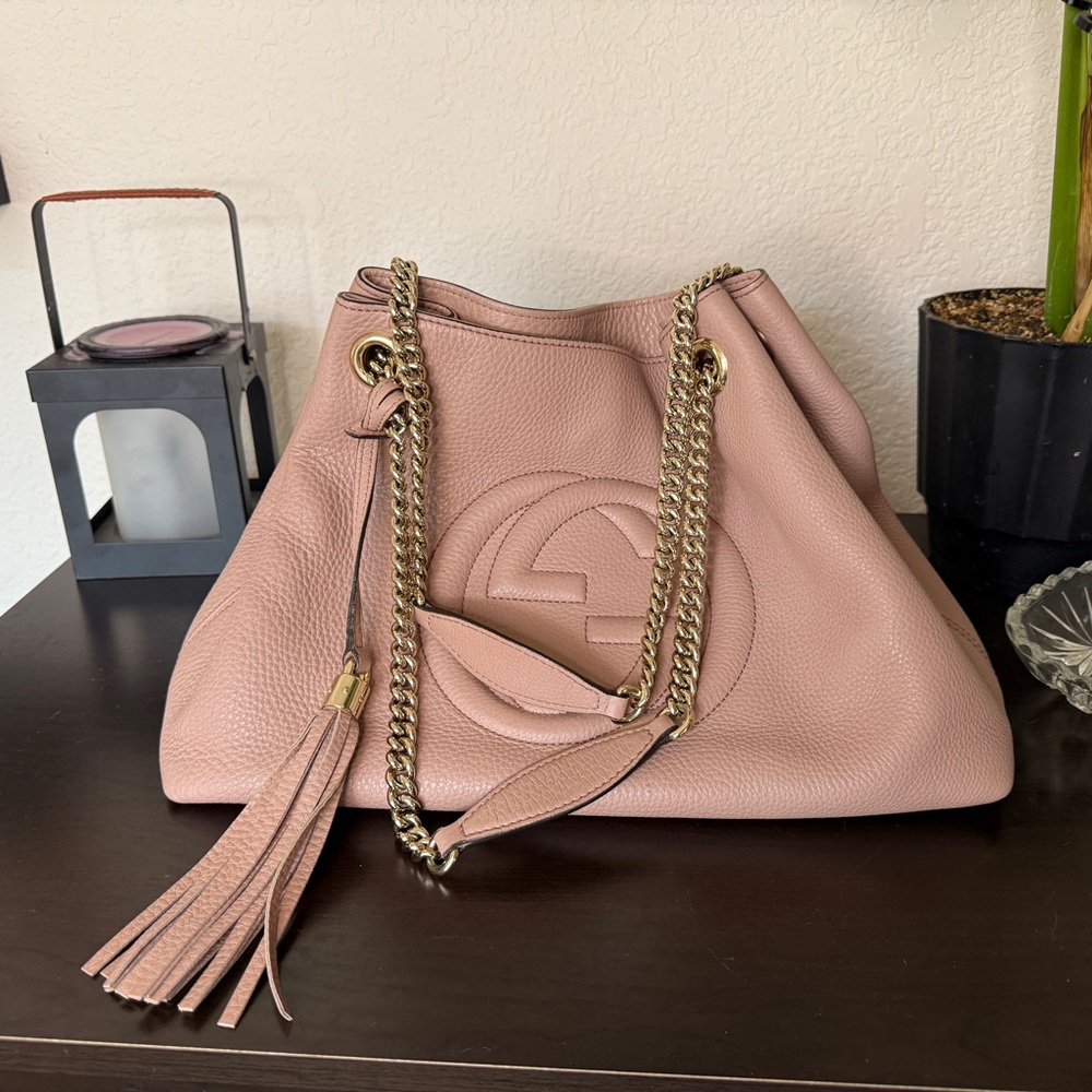 Gucci Pink and Gold Shoulder Bag with Tassel Detail